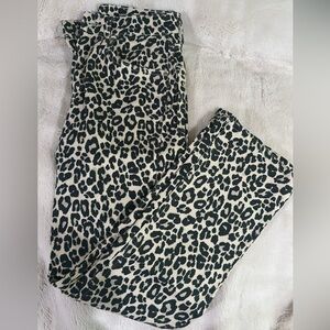 Zara Black and Cream Skinny Pants with Leopard Print